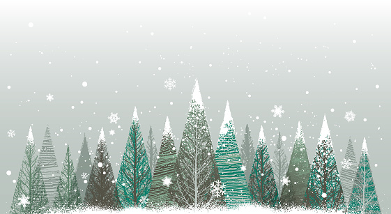 Christmas winter vector background design with snow covered trees