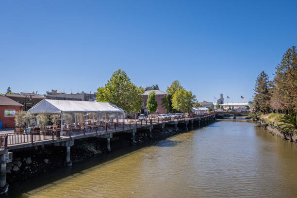 View Along the Petaluma River Petaluma, CA - May 20, 2022: View along the Petaluma River. petaluma stock pictures, royalty-free photos & images