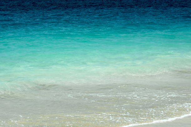 Summer beach, ocean waves on a tropical sea with deep blue wawes.