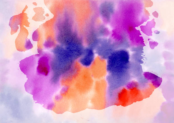 istock Watercolor paint abstract multicolored background. violet, orange, red and purple Spots and splashes texture. Dark Drops. Backdrop of Spot for packaging and web 1421144366