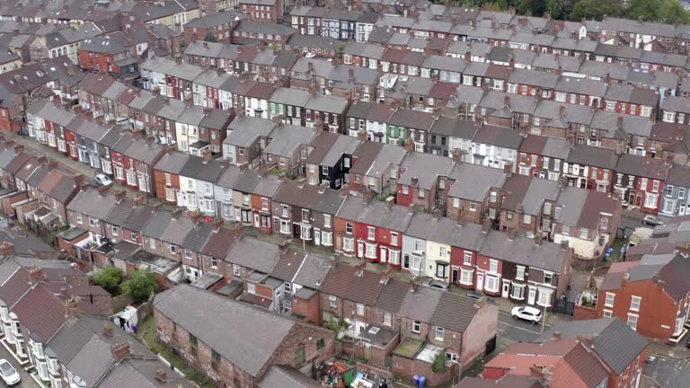 Liverpool Terraced Working Class Houses and Streets Aerial View