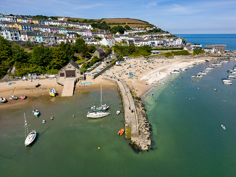 Aerial view of the picturesque Welsh seaside town of New Quay in Ceredigion