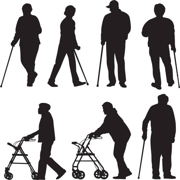 senior silhouetten - senior adult silhouette senior men people stock-grafiken, -clipart, -cartoons und -symbole