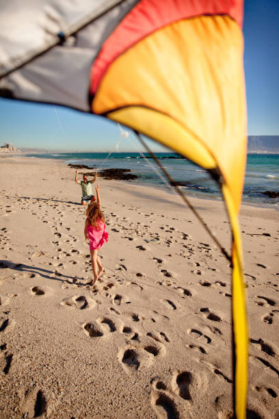istock Playing With Kite On The Beach - Stock Image 1421151421