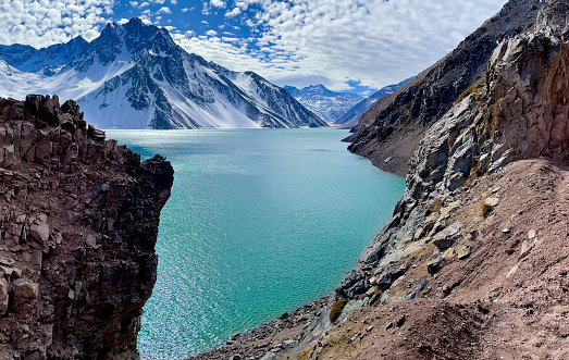 Panorama of the Chilean Andes - Embalse del yeso - near Santiago - in winter.