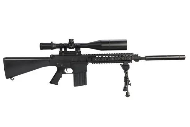 us army sniper rifle with bipod and supressor isolated on a white background