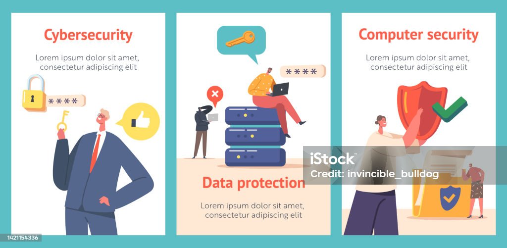 Secure Computer Cartoon Cartoon Banners Computer Security Privacy Data Protection In Internet ...