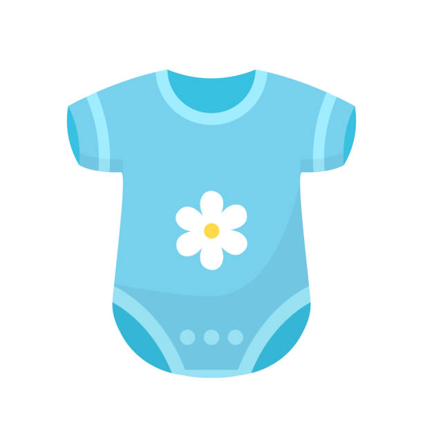 ilustraciones, imágenes clip art, dibujos animados e iconos de stock de romper para la ilustración vectorial del bebé recién nacido. mono azul aislado, lindo traje y atuendo para niñas, prendas de punto o algodón moda para niños y ropa para niños pequeños, pijamas textiles onesie - onesie