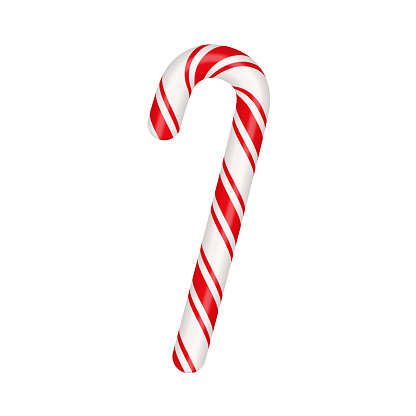 Christmas candy cane. Christmas stick. Traditional xmas candy with red and white stripes. Santa caramel cane with striped pattern. Vector illustration isolated on white background.