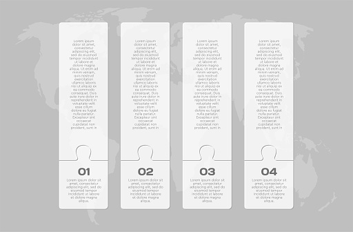 Vector timeline infographic process on 4 parts, options or processes. Template time line for diagram, graph, presentation and chart. Four steps jigsaw info graphic for business, idea, flow concept