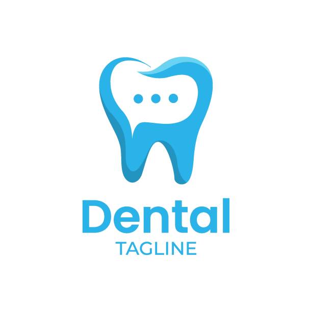 минималистский стоматологический логотип с речевым пузырьком - dentist office audio stock illustrations