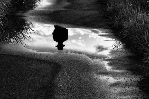Image of a man reflected in a puddle
