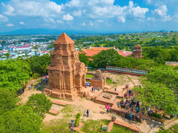 Po Sah Inu is a Champa temple tower in Phan Thiet City, Binh Thuan Province, Vietnam. Top view of Po Sah Inu Towers the only historical archeological site.