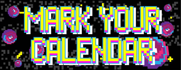 istock Mark Your Calendar. Pixelated word with geometric graphic background. Vector cartoon illustration. 1421171492
