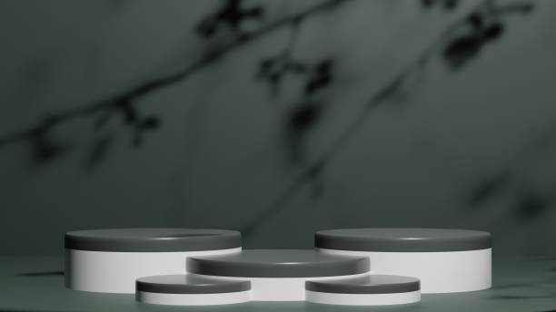 istock natural dark green pedestal or podium display, empty platform for product showcase, 3D Rendering 1421173131