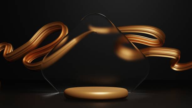 istock empty gold podium display for presentation, clean golden platform for product showcase, 3D Rendering 1421173147