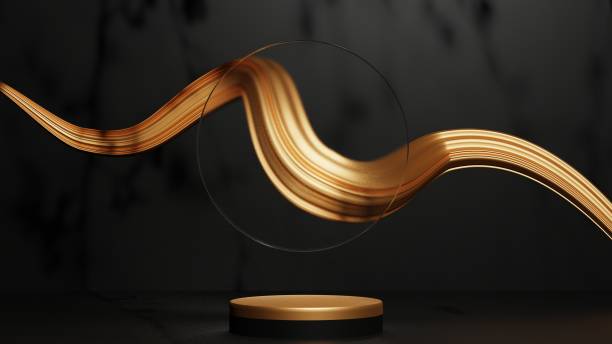 istock empty gold podium display for presentation, clean golden platform for product showcase, 3D Rendering 1421173174