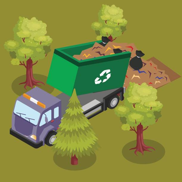 Dump truck unloads waste isometric 3d Dump truck unloads waste isometric 3d vector illustration concept for banner, website, illustration, landing page, flyer, etc. limited government symbol cartoon stock illustrations