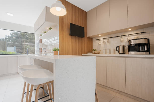istock Interior of a refurbished kitchen with a coffee machine and utensils 1421177701