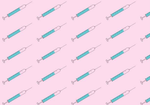 istock Syringe with needle and vial seamless pattern on white background. Concept of vaccination,injection. 1421181024
