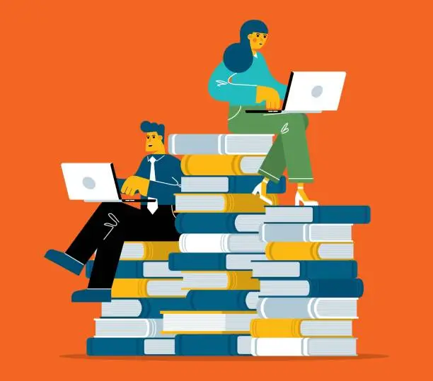 Vector illustration of Business people sitting on books