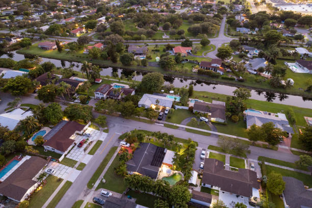 Aerial drone view of suburban Miami neighborhood - Kendall Aerial drone view of suburban Miami neighborhood - Kendall kendall stock pictures, royalty-free photos & images