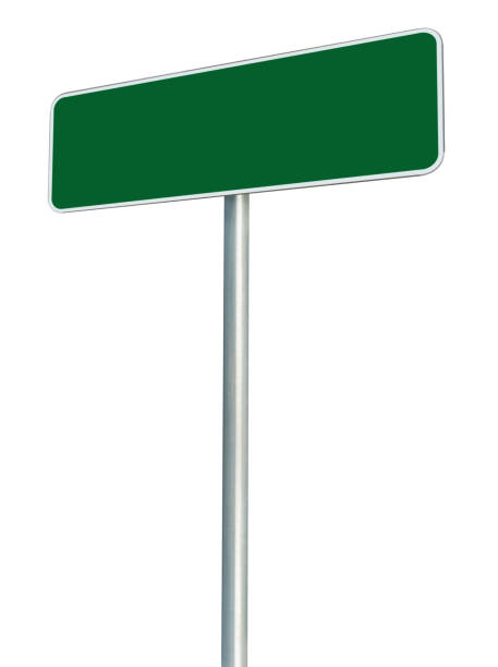 istock Blank Empty Green Road Sign, Isolated Copy Space Background, White Framed Roadside Signboard Perspective, Large Detailed Vertical Closeup 1421183795