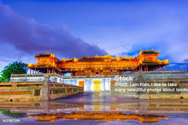 Wonderful View Of The Meridian Gate Hue To The Imperial City With The Purple Forbidden City Within The Citadel In Hue Vietnam Stock Photo - Download Image Now