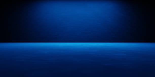 istock 3d rendering of empty room background with blue neon light. Scene for advertising, technology, showcase, banner, cosmetic, fashion, business, sport, metaverse. Sci-Fi Illustration. Product display 1421188408