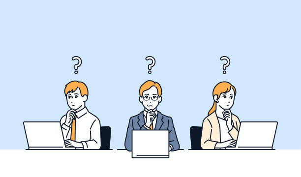 Vector illustration material of a business person worried in front of a laptop Vector illustration material of a business person worried in front of a laptop small business owner on computer stock illustrations