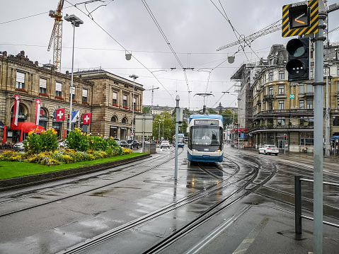 Qatar Education city, Doha ,Qatar - June 06, 2022 : tram at a tram station in education city.