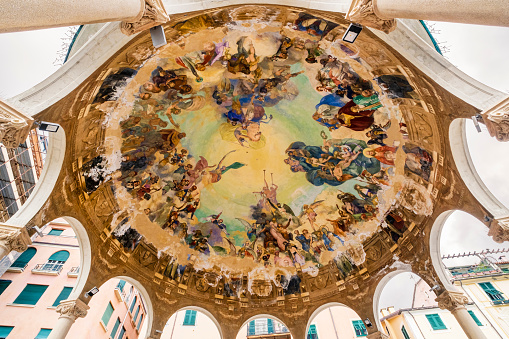 Ceiling of the Rapallo Musik Kiosk built in an Art Nouveau style on the Vittorio Veneto seafront. Inaugurated in 1929 with paintings by the local painter Giovanni Grifo.