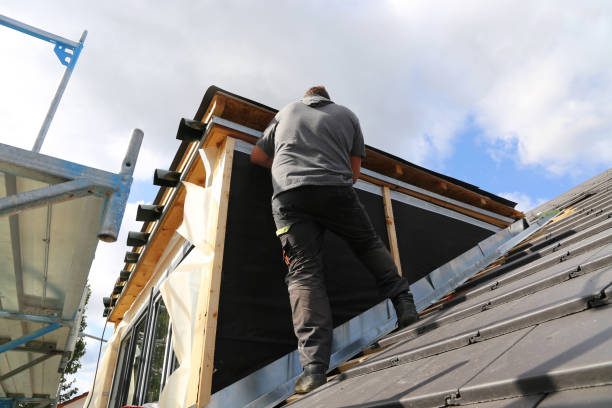 Roofing contractor working on a new dormer stock photo