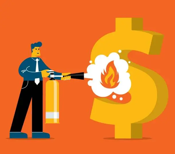 Vector illustration of Firefighter - dollar symbol - Businessman
