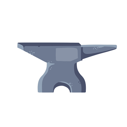 Blacksmith anvil. Symbol of work in forge. Forging and manufacturing of steel. Flat cartoon illustration