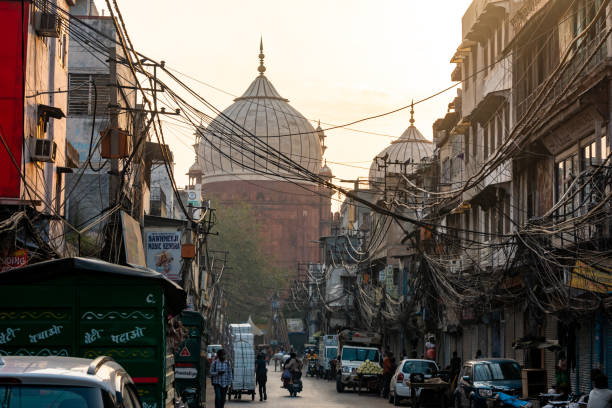 jama masjid, old town of delhi, india. - delhi india islam jama masjid imagens e fotografias de stock