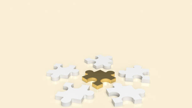 istock The white and gold  jigsaw for abstract or business concept  3d rendering 1421210186