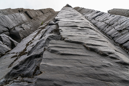 Low angle of basalt columns in Studlagil canyon, low angle, Jokuldalur Valley.