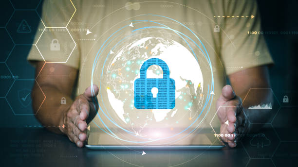 istock Cybersecurity Management with Online Authentication Technology Businessmen use tablets and display virtual screens to communicate cybersecurity.The user is entering the digital security system. 1421211254