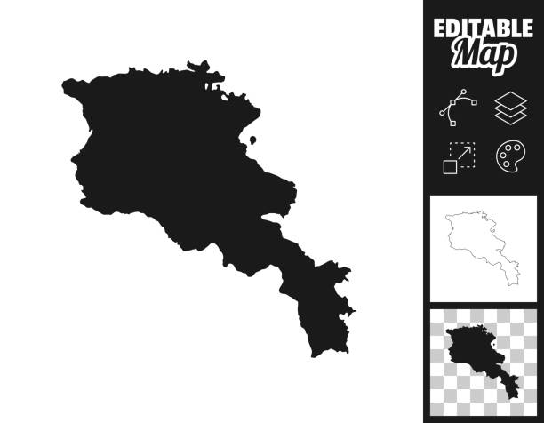 Armenia maps for design. Easily editable Map of Armenia for your own design. Three maps with editable stroke included in the bundle: - One black map on a white background. - One line map with only a thin black outline in a line art style (you can adjust the stroke weight as you want). - One map on a blank transparent background (for change background or texture). The layers are named to facilitate your customization. Vector Illustration (EPS file, well layered and grouped). Easy to edit, manipulate, resize or colorize. Vector and Jpeg file of different sizes. armenia country stock illustrations