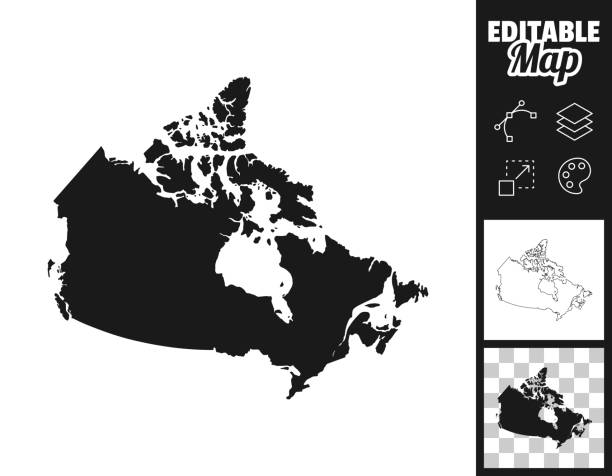 ilustraciones, imágenes clip art, dibujos animados e iconos de stock de mapas de canadá para el diseño. fácilmente editable - cartography canada white map