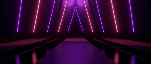 istock Luxurious And Elegant Abstract Illuminated Corridor Interior Design Neon Bright Purple Banner Background Product Display 3D Illustration 1421217195