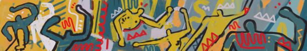baner szczęśliwych ludzi fresk, dziwny i graffiti grunge kolor. atmosfera lalki. - ambiance stock illustrations