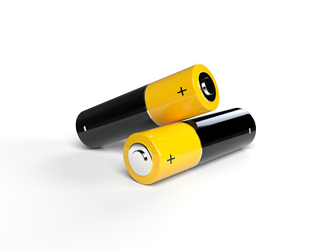 Two AA size batteries isolated on white bakground. 3D render.