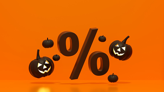 Halloween sale with pumpkins orange color background
