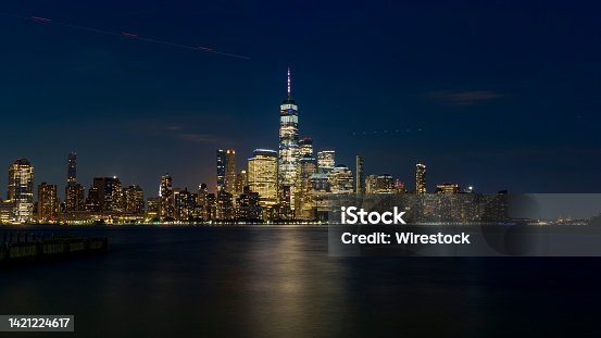 istock Beautiful view of Manhattan city at nighttime. 1421224617