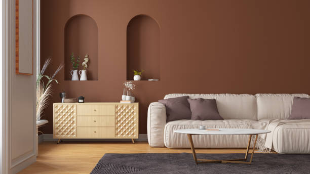 istock Scandinavian Style Beige Living Room with Empty Wall 1421225217