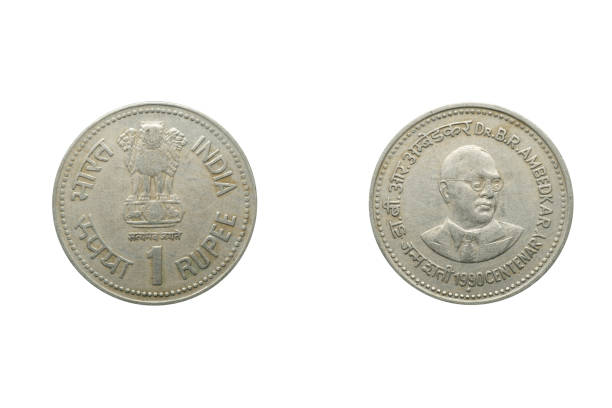 istock One Rupee Coin,  front and back, Dr. Babasaheb Ambedkar centenary, Year 1990, India 1421225654