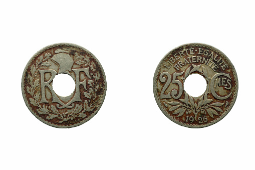 25 Centimes, 1914-1917 Nickel , Front and Back, France