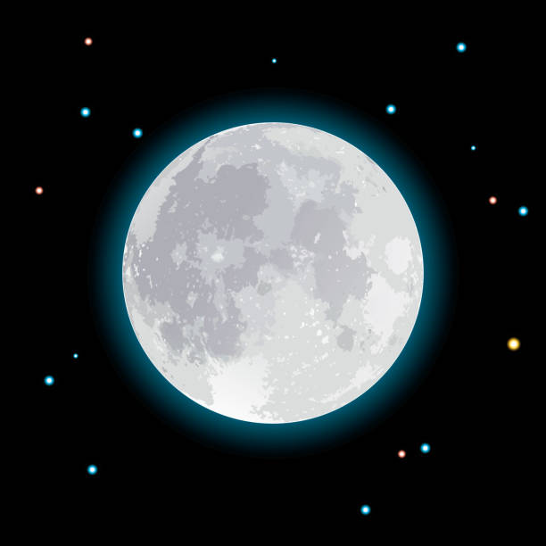 illustrazioni stock, clip art, cartoni animati e icone di tendenza di vettore dell'illustrazione della notte piena della luna e della stella - satellite